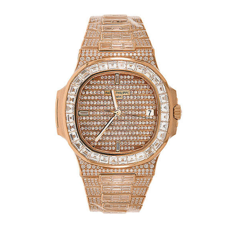 Patek Philippe Nautilus – 40mm Rose Gold Diamond Paved Case – Diamond Paved Dial – Diamond Paved Bracelet – 5719/10R-010