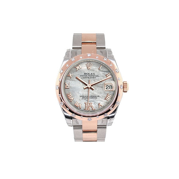 Datejust 31 White Mother of PeaRoman Large VI set with Diamond Dial Diamond Bezel 18K Rose Gold Two Tone Ladies Watch 178341