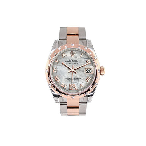 Datejust 31 White Mother of PeaRoman Large VI set with Diamond Dial Diamond Bezel 18K Rose Gold Two Tone Ladies Watch 178341