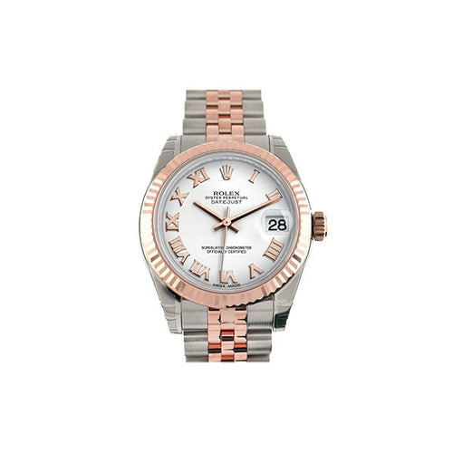 Datejust 31 White Roman Dial Fluted Bezel 18K Rose Gold Two Tone Jubilee Ladies Watch 178271