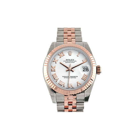 Datejust 31 White Roman Dial Fluted Bezel 18K Rose Gold Two Tone Jubilee Ladies Watch 178271