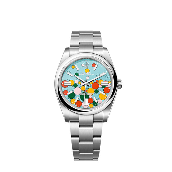 Oyster Perpetual 41, Oystersteel, 41mm, Turquoise Celebration Motif Dial, Ref# 124300-0008