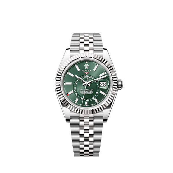 Sky-Dweller, 42mm, Oystersteel and 18k White Gold, Green, Jubilee, Ref# 336934-0002