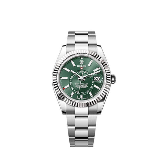 Sky-Dweller, 42mm, Oystersteel and 18k White Gold, Green, Oyster, Ref# 336934-0001