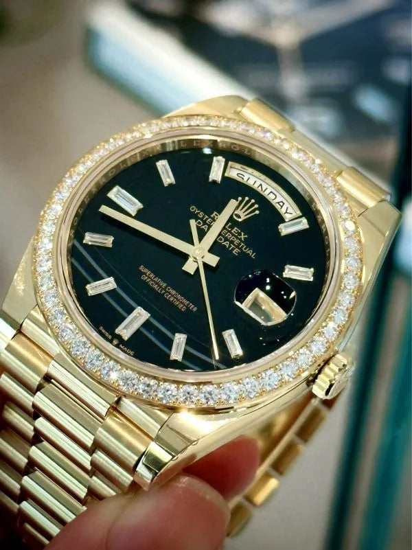 Day-Date 40 Presidential 228348 Diamond Bezel Baguette Diamond Black Dial