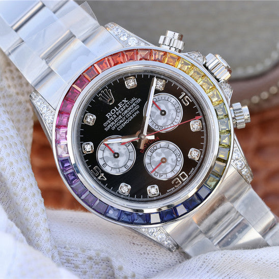 Daytona Rainbow Diamond Silver Stainless Steel 40 mm, diamond