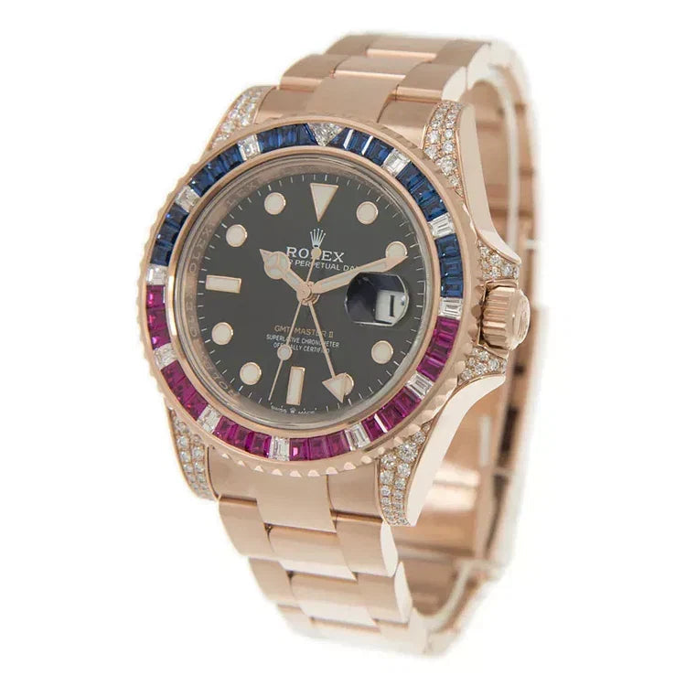 GMT Master II 126755SARU 40mm 18kt Steel Automatic Diamond Black Dial