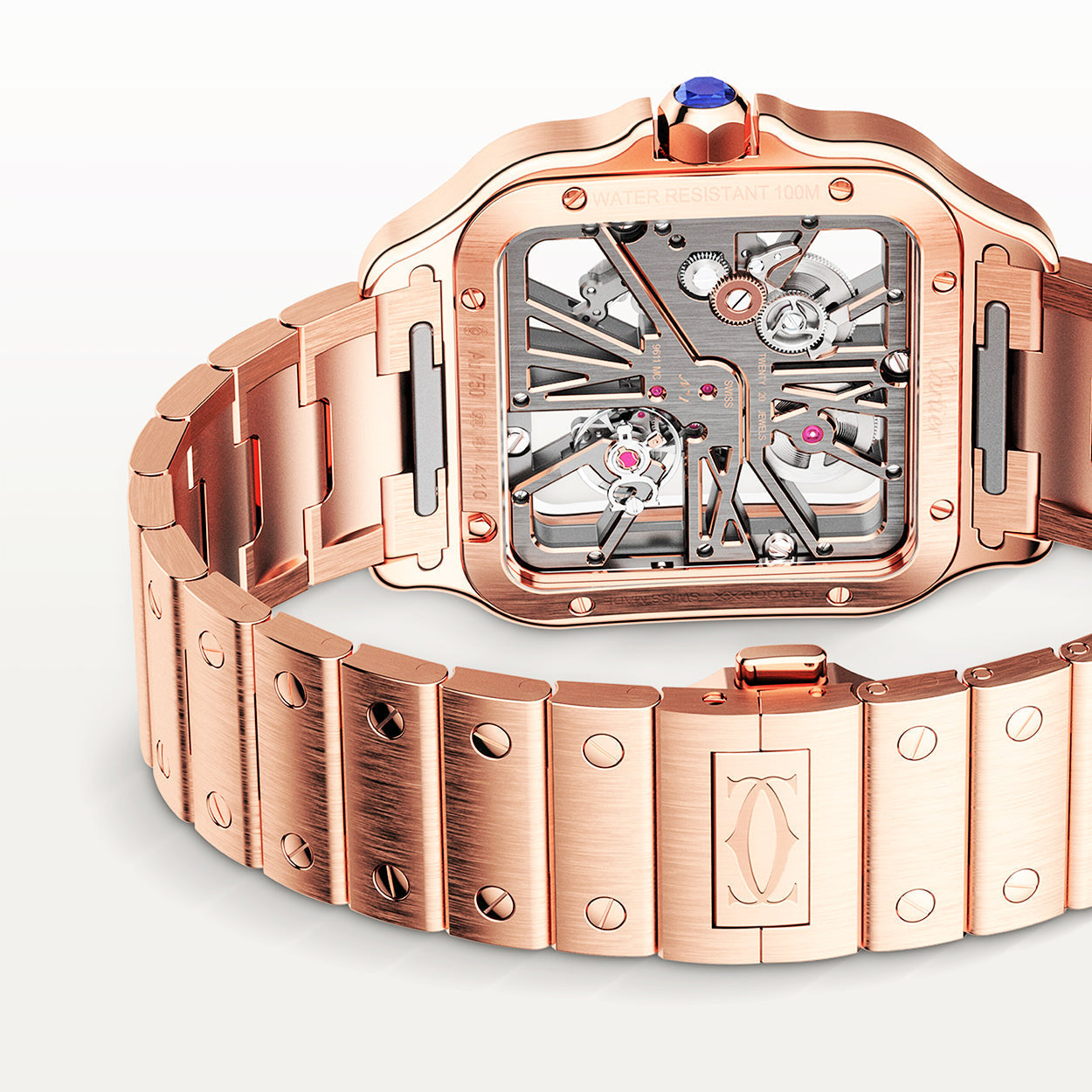 Santos de Cartier Large 18ct Rose Gold Men’s Skeleton Dial Watch