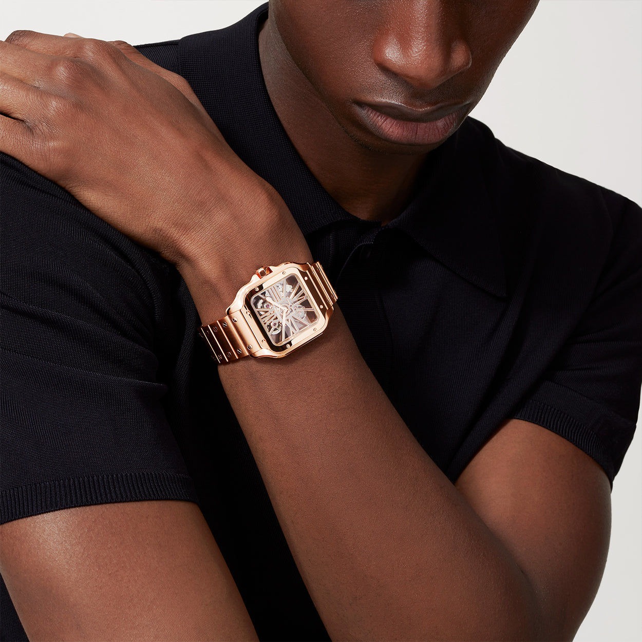 Santos de Cartier Large 18ct Rose Gold Men’s Skeleton Dial Watch