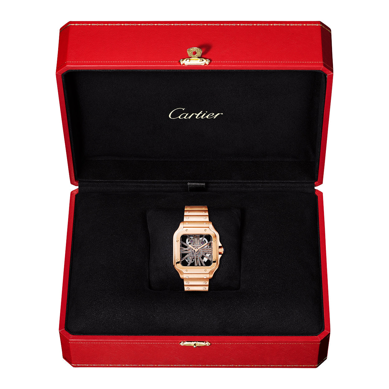 Santos de Cartier Large 18ct Rose Gold Men’s Skeleton Dial Watch
