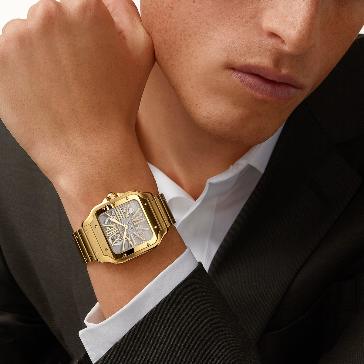 Santos de Cartier Large 18ct Yellow Gold Men’s Skeleton Dial Watch