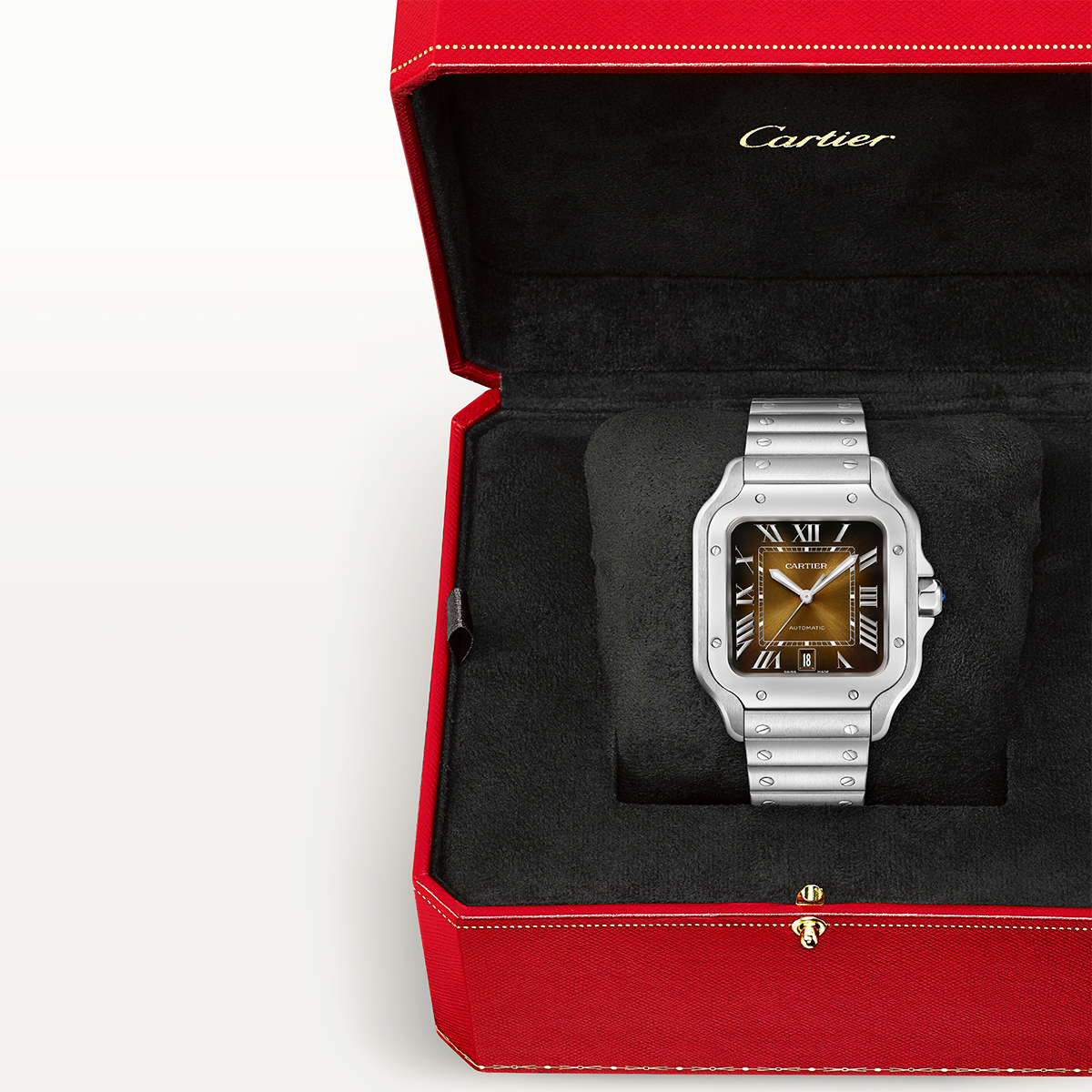 Santos de Cartier Large Brown Dial Automatic Bracelet/Strap Watch