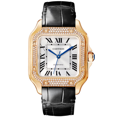 Santos de Cartier Medium Diamond Set Automatic 18ct Rose Gold Watch
