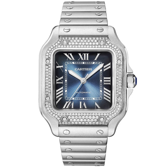 Santos de Cartier Medium Diamond Set Automatic Steel Bracelet/Strap Watch
