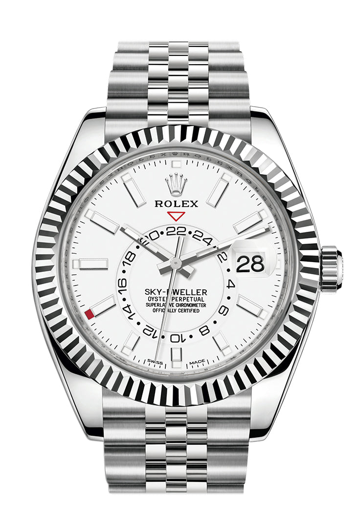 Sky Dweller White Dial 18K White Gold Bezel Steel Jubilee Men’s Watch 326934